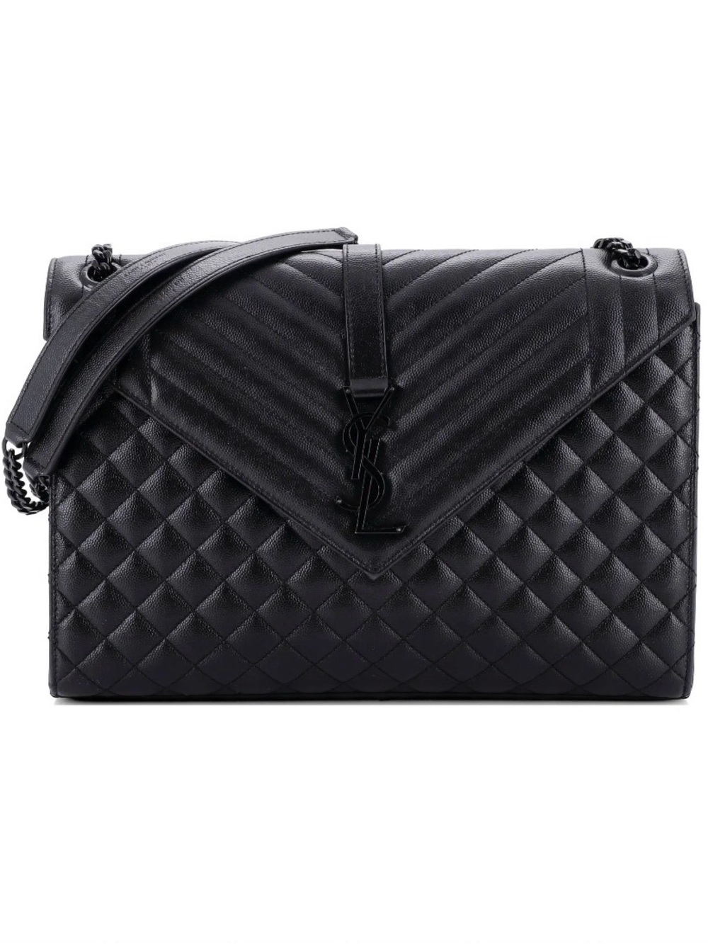 Saint Laurent Black Quilted Monogram Envelope Shoulder Bag